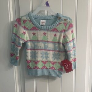 Holiday Time Festive Kids Sweater - Blue, Pink, Green, White
